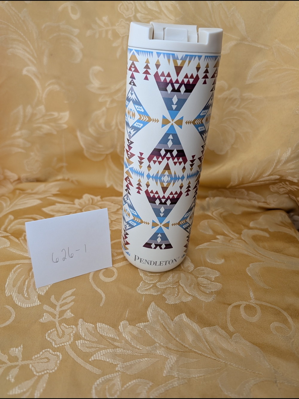 Pendleton Patterned Insulated Tumbler - White with Blue & Maroon Aztec Print
